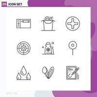 Stock Vector Icon Pack of 9 Line Signs and Symbols for grooming beauty pin process setup Editable Vector Design Elements