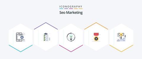 seo márketing 25 plano icono paquete incluso premio. otorgar. lista de deseos actualizar. ligero vector