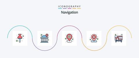 navegación línea lleno plano 5 5 icono paquete incluso calles ciudad. ubicación. mapa. GPS vector