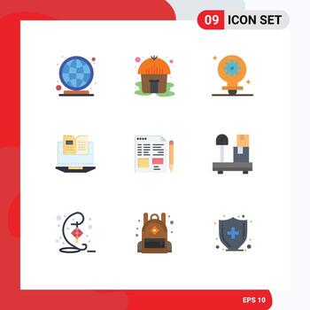 Set of 9 Vector Flat Colors on Grid for pencil file light hardware computer Editable Vector Design Elements
