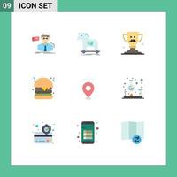 Mobile Interface Flat Color Set of 9 Pictograms of location fast food trojan burger father Editable Vector Design Elements