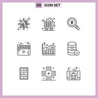 Outline Pack of 9 Universal Symbols of analytics video japan player cinema Editable Vector Design Elements