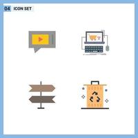 Pack of 4 Modern Flat Icons Signs and Symbols for Web Print Media such as chat direction service shop pointer Editable Vector Design Elements