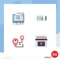 Set of 4 Vector Flat Icons on Grid for computer delivery management battery location Editable Vector Design Elements