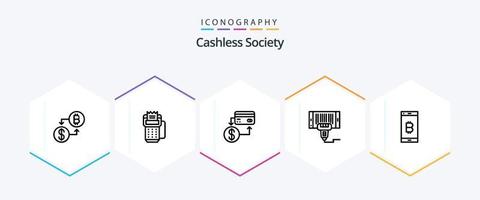 Cashless Society 25 Line icon pack including price. barcode. machine. marketing. cashless vector