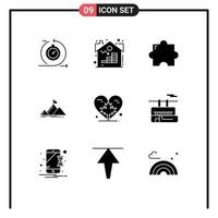 9 Universal Solid Glyph Signs Symbols of love flag asset peak success Editable Vector Design Elements