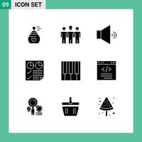 Group of 9 Solid Glyphs Signs and Symbols for keyboard two sound report document Editable Vector Design Elements