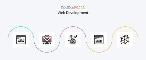 Web Development Line Filled Flat 5 Icon Pack Including data. diagnostic. map. chart. chart vector