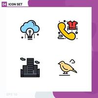 User Interface Pack of 4 Basic Filledline Flat Colors of cloud phone bulb commerce business Editable Vector Design Elements