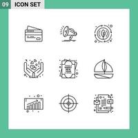 Set of 9 Modern UI Icons Symbols Signs for greeting card love energy hands care Editable Vector Design Elements