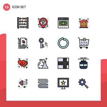 Editable Vector Line Pack of 16 Simple Flat Color Filled Lines of file sketch ecommerce property investment Editable Creative Vector Design Elements