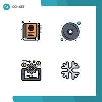 Set of 4 Modern UI Icons Symbols Signs for book analytics learning cd online evaluation Editable Vector Design Elements