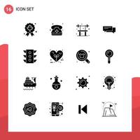 Pack of 16 Modern Solid Glyphs Signs and Symbols for Web Print Media such as social communication bench bubbles chat Editable Vector Design Elements