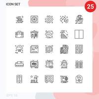 25 Universal Line Signs Symbols of bag point right performance data Editable Vector Design Elements