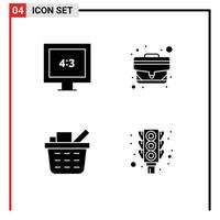 4 Universal Solid Glyphs Set for Web and Mobile Applications aspect ratio shopping cart bag office bag signal Editable Vector Design Elements