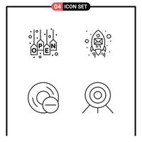 4 Universal Line Signs Symbols of open computers tag envelope disc Editable Vector Design Elements