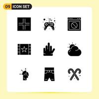 9 Creative Icons Modern Signs and Symbols of hand star stop stream multimedia Editable Vector Design Elements