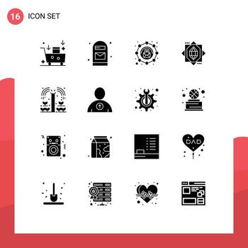 16 User Interface Solid Glyph Pack of modern Signs and Symbols of grower design post forming message Editable Vector Design Elements
