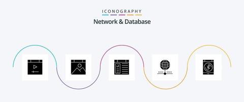 Network And Database Glyph 5 Icon Pack Including . global. data vector