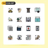 16 Universal Flat Color Filled Line Signs Symbols of delivery lock personal location podium Editable Creative Vector Design Elements