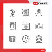 Modern Set of 9 Outlines and symbols such as pen mobile news smart phone relaxation Editable Vector Design Elements