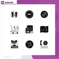 9 Universal Solid Glyph Signs Symbols of shop ecommerce power cart finance Editable Vector Design Elements