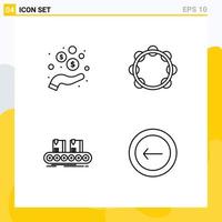 Set of 4 Modern UI Icons Symbols Signs for hand belt coins music conveyor Editable Vector Design Elements