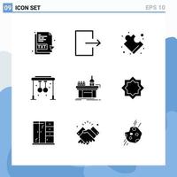 Pictogram Set of 9 Simple Solid Glyphs of laboratory chemistry puzzle biology gym Editable Vector Design Elements