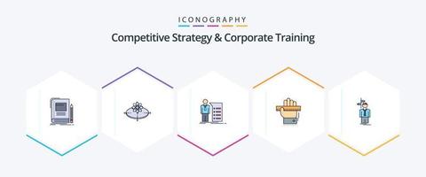 Competitive Strategy And Corporate Training 25 FilledLine icon pack including learn. education. innovation. presentation. graph vector