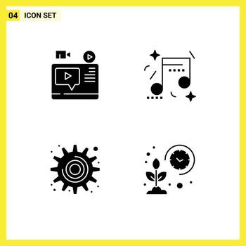 4 Universal Solid Glyphs Set for Web and Mobile Applications video cog youtube happiness settings Editable Vector Design Elements