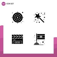 Pack of 4 Modern Solid Glyphs Signs and Symbols for Web Print Media such as business clapper magic surprise film flap Editable Vector Design Elements