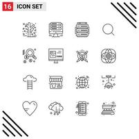 Modern Set of 16 Outlines and symbols such as dollar tool web magnify server Editable Vector Design Elements