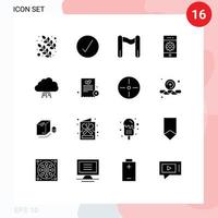 Solid Glyph Pack of 16 Universal Symbols of data cloud sport smartphone phone Editable Vector Design Elements