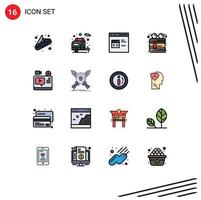 Modern Set of 16 Flat Color Filled Lines Pictograph of blog video develop reading education Editable Creative Vector Design Elements