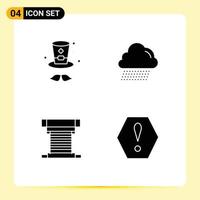 Modern Set of 4 Solid Glyphs and symbols such as hat cpu cloud computer error Editable Vector Design Elements