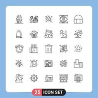 Pack of 25 Modern Lines Signs and Symbols for Web Print Media such as historical building construction female watch candy Editable Vector Design Elements