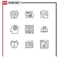 Set of 9 Modern UI Icons Symbols Signs for reading library graphic education global Editable Vector Design Elements