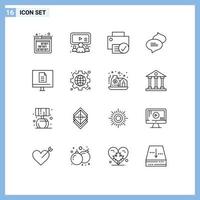 Pack of 16 creative Outlines of education texting computers messaging hardware Editable Vector Design Elements