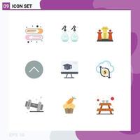 Universal Icon Symbols Group of 9 Modern Flat Colors of cap multimedia computer media player up Editable Vector Design Elements