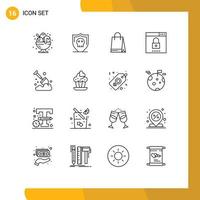 Stock Vector Icon Pack of 16 Line Signs and Symbols for agriculture search plain optimization engine Editable Vector Design Elements