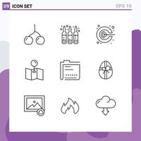 Outline Pack of 9 Universal Symbols of file data marketing content pin Editable Vector Design Elements