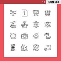 Set of 16 Commercial Outlines pack for plant truck map transport car Editable Vector Design Elements