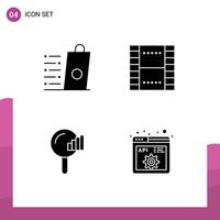 Mobile Interface Solid Glyph Set of 4 Pictograms of bag ux shop essential search Editable Vector Design Elements