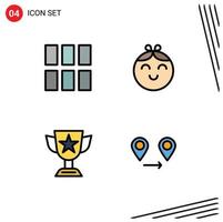 Group of 4 Filledline Flat Colors Signs and Symbols for editing cup layout girl trophy Editable Vector Design Elements