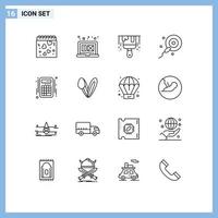 Group of 16 Outlines Signs and Symbols for accounts interaction brush calculator sperms Editable Vector Design Elements