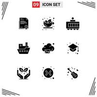 Modern Set of 9 Solid Glyphs and symbols such as cloud steamship tea steamboat transport Editable Vector Design Elements