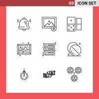 Group of 9 Modern Outlines Set for health security dominoes server hobby Editable Vector Design Elements