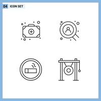 Line Pack of 4 Universal Symbols of bag science web biology gong Editable Vector Design Elements