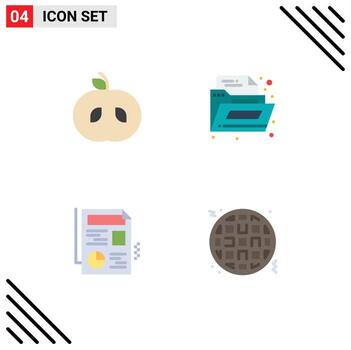 Group of 4 Modern Flat Icons Set for apple waffle document document fast food Editable Vector Design Elements