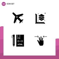 Group of 4 Modern Solid Glyphs Set for airport development scale code gestures Editable Vector Design Elements